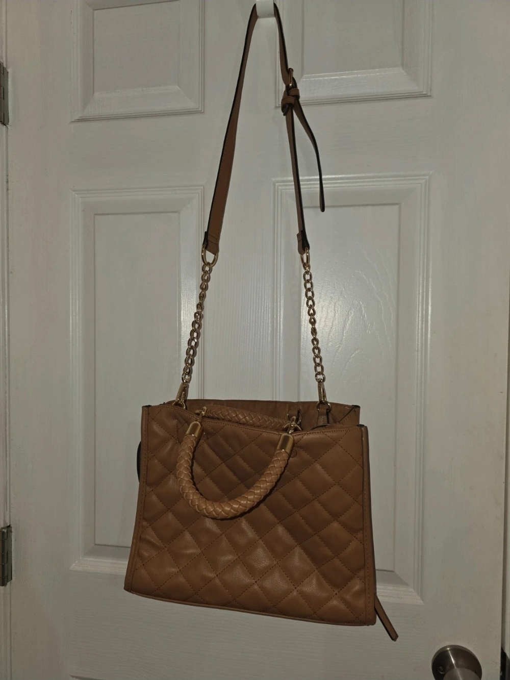Steve Madden Quilted Camel Shoulder Bag with Braided Handle